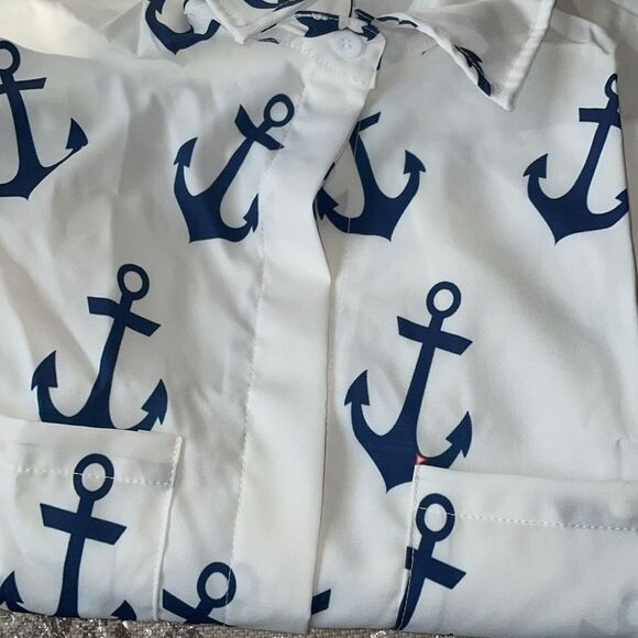 Nautical Button Down  Blouse Top Shirt Ocean Vacation Beach NWT - Picture 6 of 8